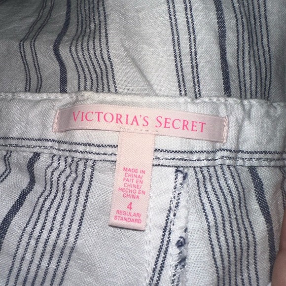 Victoria Secret Angel White Blue Striped Flax Cotton Straight Leg Pants Sz 4 - Picture 12 of 12